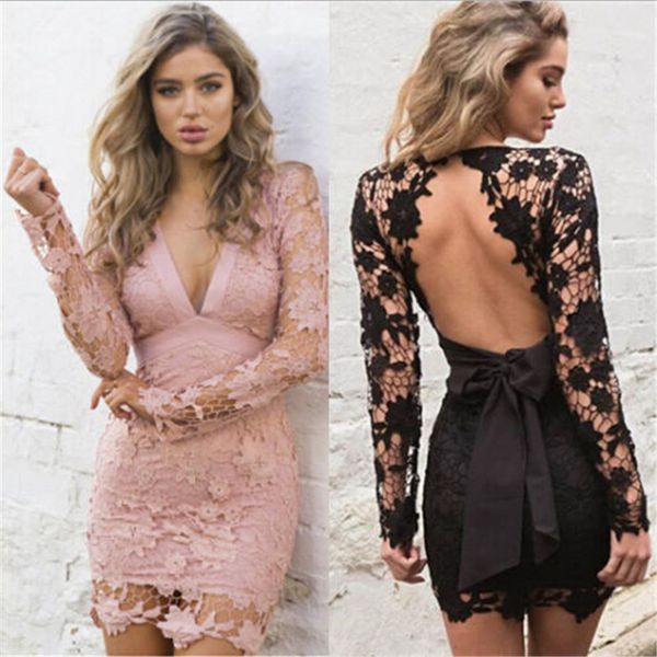 women spring long sleeve v-neck lace dresses ladies autumn evening party bodycon backless mini dress, Black;gray
women spring long sleeve v-neck lace dresses ladies autumn evening party bodycon backless mini dress, Black;gray