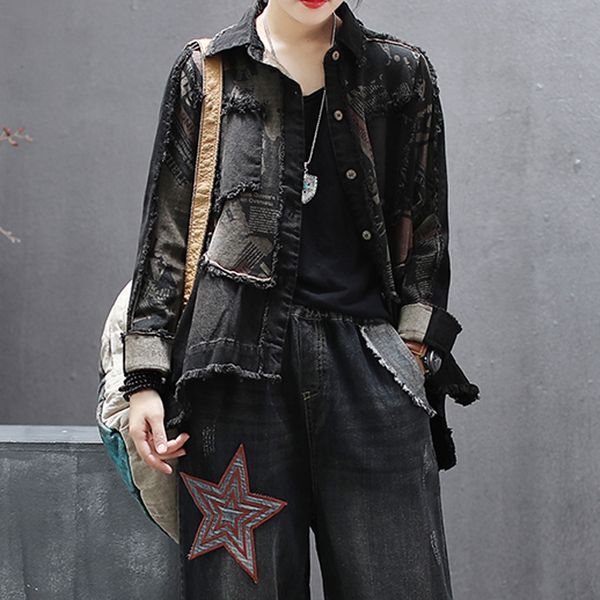 women denim jacket outwear for autumn winter retro vintage fashion casual big loose patches solid color az16241918, Black;brown
women denim jacket outwear for autumn winter retro vintage fashion casual big loose patches solid color az16241918, Black;brown