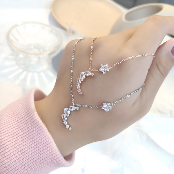 new trendy beautiful zircon clavicle chain star moon girl charm necklace, Golden;silver
new trendy beautiful zircon clavicle chain star moon girl charm necklace, Golden;silver