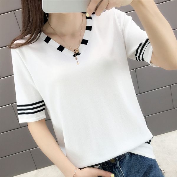 ice ma female summer dress 2019 new loose head color matching v-neck short-sleeved sweater wild shirt thin, White;black
ice ma female summer dress 2019 new loose head color matching v-neck short-sleeved sweater wild shirt thin, White;black