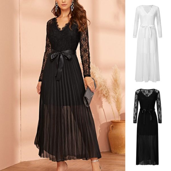women's party dress 2020 winter casual long sleeve v-neck lace panel solid color pleated slim long dress robe femme, Black;gray
women's party dress 2020 winter casual long sleeve v-neck lace panel solid color pleated slim long dress robe femme, Black;gray