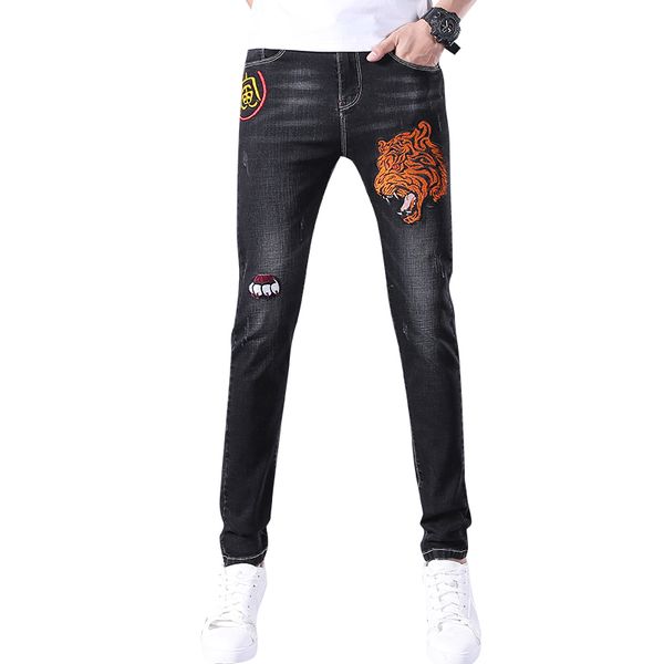 embroidered jeans new men's spring and autumn hole casual slim stretch feet straight printed long pants mens jeans, Blue
embroidered jeans new men's spring and autumn hole casual slim stretch feet straight printed long pants mens jeans, Blue