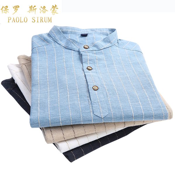 summer casual striped linen men shirt short sleeve satand collar pullover fashion design stylish slim fit male blouse, White;black
summer casual striped linen men shirt short sleeve satand collar pullover fashion design stylish slim fit male blouse, White;black