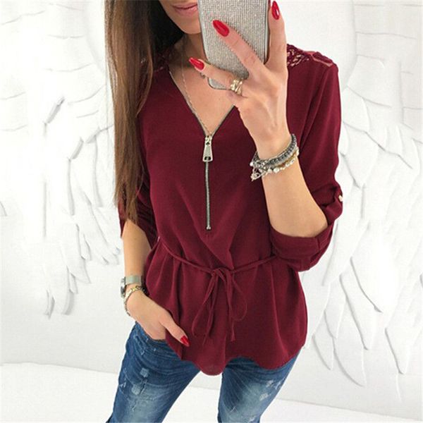 women blouse and 2020 fashion women blouses long sleeve zipper v neck blouse back hollow out lace blouses shirt ladies, White
women blouse and 2020 fashion women blouses long sleeve zipper v neck blouse back hollow out lace blouses shirt ladies, White