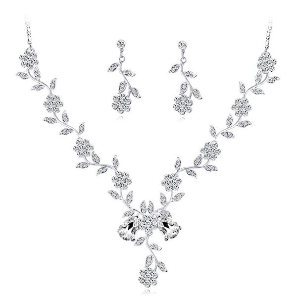 women rhinestone leaves flower necklace stud earrings wedding bridal jewelry set trendy, Silver
women rhinestone leaves flower necklace stud earrings wedding bridal jewelry set trendy, Silver