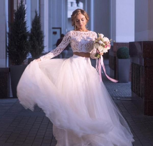 2019 new beach wedding dresses long sleeves lace bride gowns ruched two pieces princess boho long sleeve with tulle bridal dress zipper, White
2019 new beach wedding dresses long sleeves lace bride gowns ruched two pieces princess boho long sleeve with tulle bridal dress zipper, White
