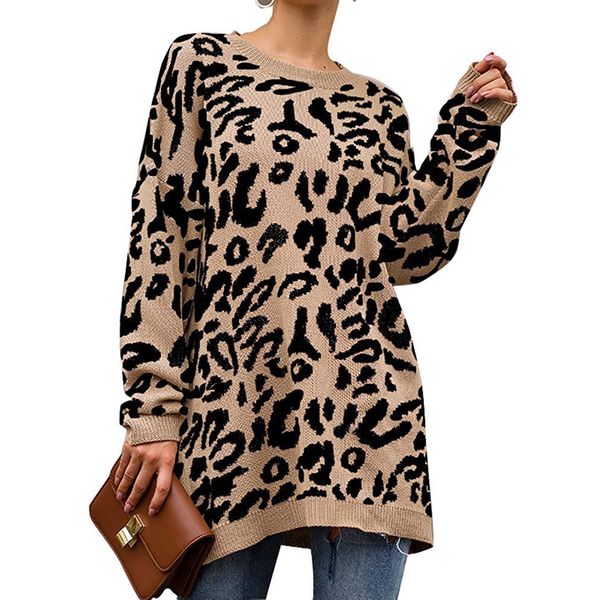 women knit tee casual leopard print long sleeve crew neck knitted oversized pullover sweaters lady mini dress t shirt fashion, White
women knit tee casual leopard print long sleeve crew neck knitted oversized pullover sweaters lady mini dress t shirt fashion, White