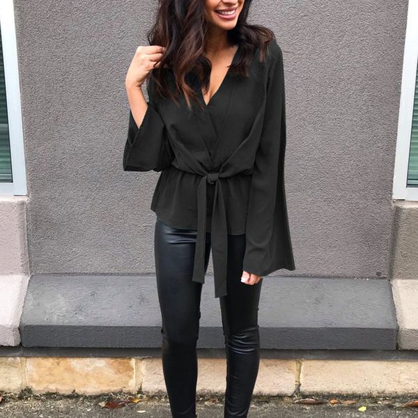 blouse solid long sleeve fashion soft elegant casual women breathable polyester shirt strap v neck, White
blouse solid long sleeve fashion soft elegant casual women breathable polyester shirt strap v neck, White