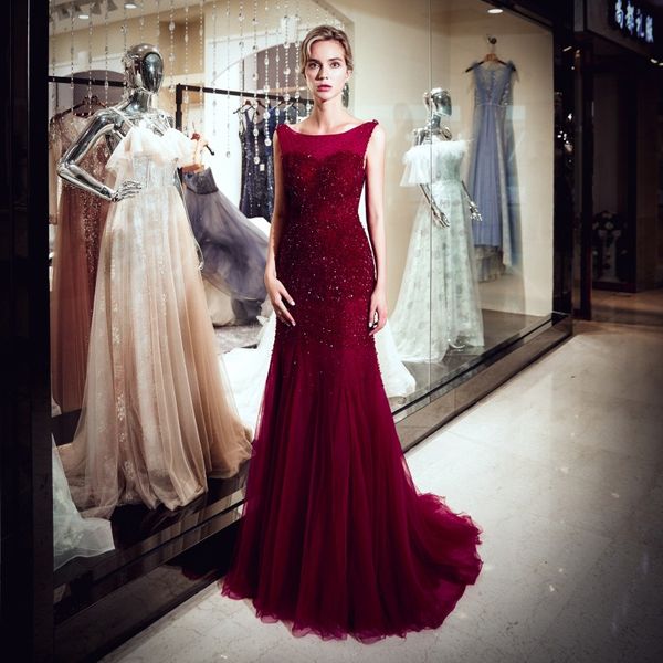 sparkling wine red mermaid evening dresses sweep train long prom dresses soft tulle with shining sequins beads, Black;red
sparkling wine red mermaid evening dresses sweep train long prom dresses soft tulle with shining sequins beads, Black;red