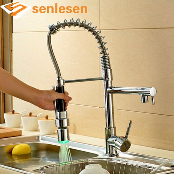 

wholesale and retail luxury chrome brass kitchen faucet led spout swivel sprayer vessel sink mixer tap single handle