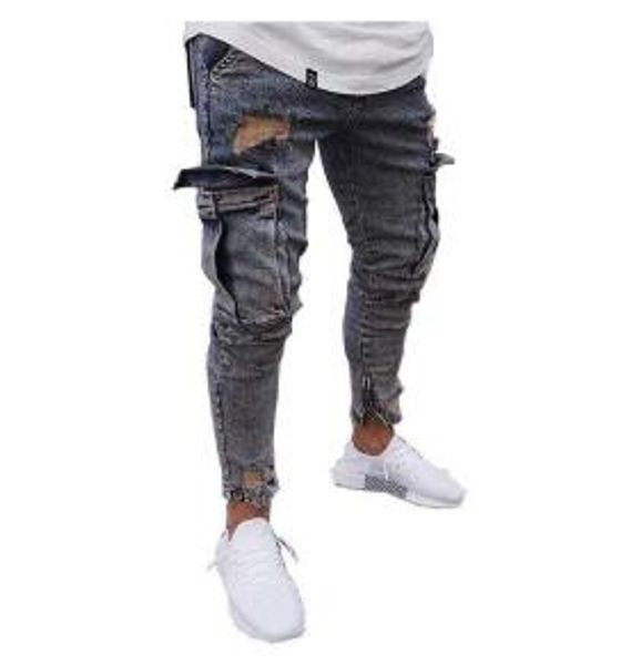 mens solid jeans pockets slim fit pencil denim pants hip hop ripped male jeans casual skinny denim streetwear distressed pants, Blue
mens solid jeans pockets slim fit pencil denim pants hip hop ripped male jeans casual skinny denim streetwear distressed pants, Blue