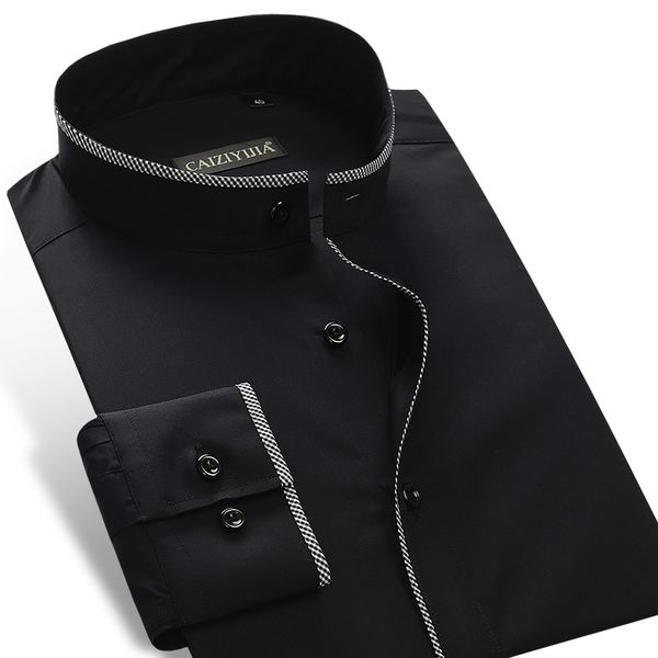 men's slim-fit banded collar dress shirt with black piping comfortable cotton solid male thin smart casual long sleeve shirts, White;black
men's slim-fit banded collar dress shirt with black piping comfortable cotton solid male thin smart casual long sleeve shirts, White;black