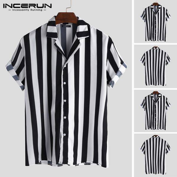 incerun men's lapel black short-sleeved vertical shirt new men's summer 2019 european american fashion street chic loose shirt, White;black
incerun men's lapel black short-sleeved vertical shirt new men's summer 2019 european american fashion street chic loose shirt, White;black