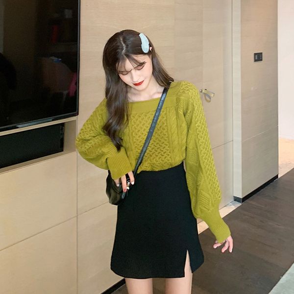 south korea 2019autumn and winter new sweater female loose wild square collar twist sleeve head slim sweater female, White;black
south korea 2019autumn and winter new sweater female loose wild square collar twist sleeve head slim sweater female, White;black