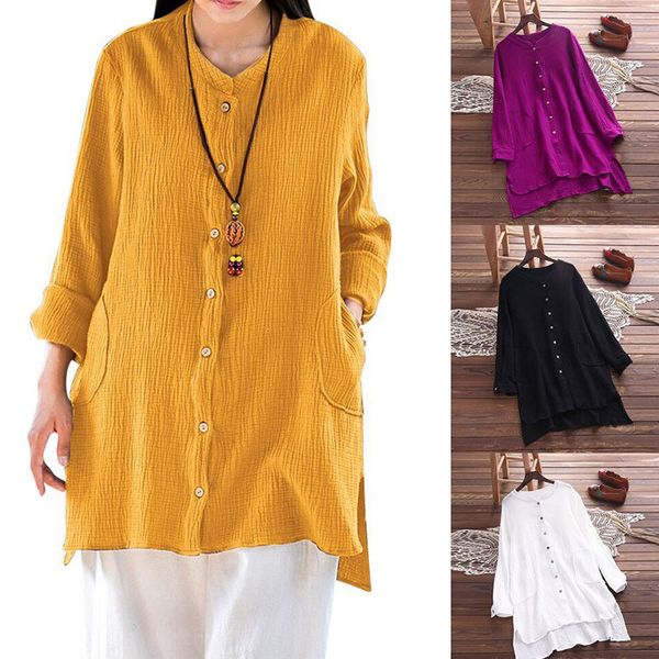 2019 new cotton and linen shirt women three quarter sleeve o neck loose button solid color shirts female clothes casual blusas, White
2019 new cotton and linen shirt women three quarter sleeve o neck loose button solid color shirts female clothes casual blusas, White