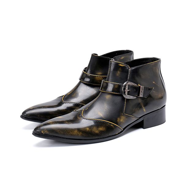 western cowboy men boots ankle pointed toe bronze leather boots botas militares botas hombre work shoes, Black
western cowboy men boots ankle pointed toe bronze leather boots botas militares botas hombre work shoes, Black