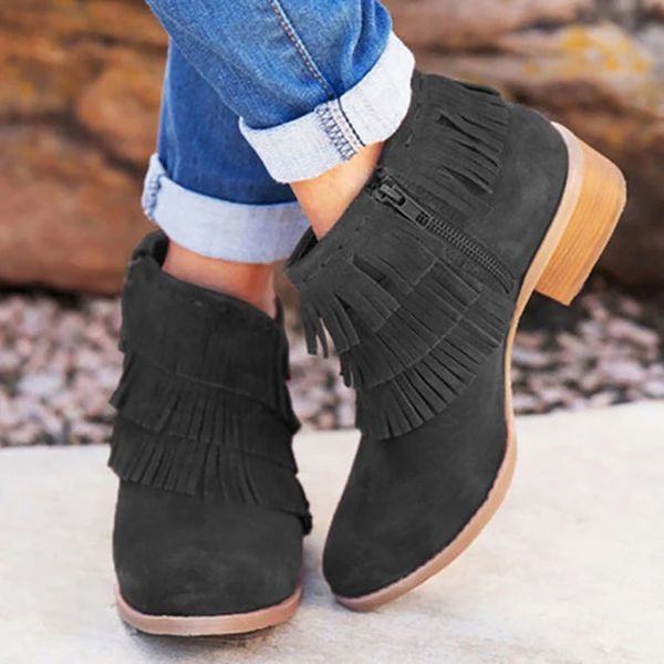ankle boots for women leisure women's rome women shoes solid large size fringe med heels zipper short boots zapatos de mujer, Black
ankle boots for women leisure women's rome women shoes solid large size fringe med heels zipper short boots zapatos de mujer, Black