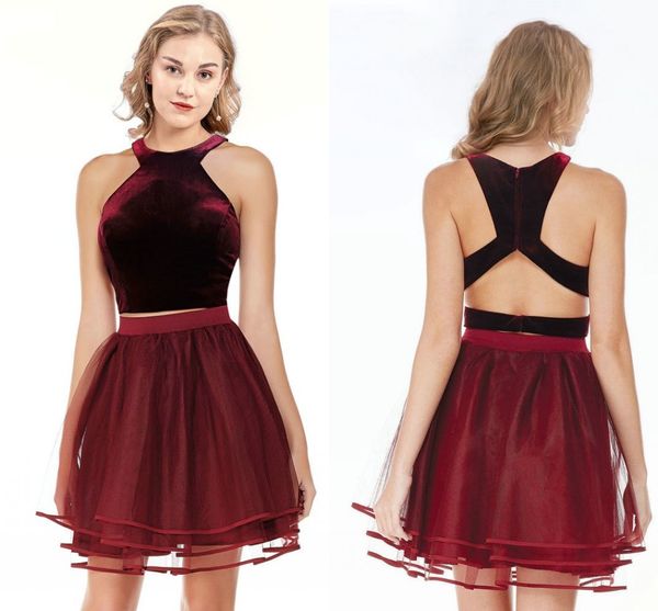 unique back designer wine red prom dress halter two pieces velvet tulle layers plus size custom made homecoming party graduation dress, Black
unique back designer wine red prom dress halter two pieces velvet tulle layers plus size custom made homecoming party graduation dress, Black
