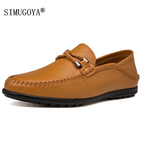

simugoya new men's casual peas shoes fashion set foot men's shoes first layer leather driving big size 37-47, Black
