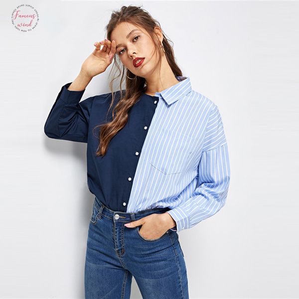 neck striped print shirt spring autumn long sleeve womens and blouses stylish patchwork women blouse, White
neck striped print shirt spring autumn long sleeve womens and blouses stylish patchwork women blouse, White