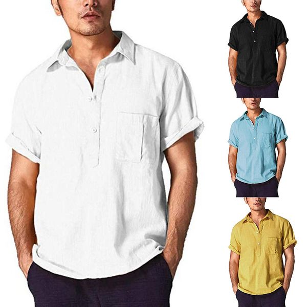 2020 new mens spring summer casual shirt short sleeve cotton linen shirts men loose collar button shirt silk chemise homme, White;black
2020 new mens spring summer casual shirt short sleeve cotton linen shirts men loose collar button shirt silk chemise homme, White;black