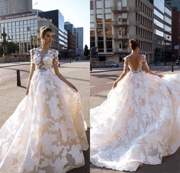 light champagne wedding dresses lace appliqued sweep train a line backless beach wedding dress custom made long sleeve bohemian bridal gowns, White
light champagne wedding dresses lace appliqued sweep train a line backless beach wedding dress custom made long sleeve bohemian bridal gowns, White