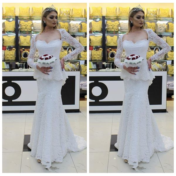 2020 full lace long sleeves mermaid wedding dresses formal sweep train customized bridal gowns long plus size vestidos de marriage, White
2020 full lace long sleeves mermaid wedding dresses formal sweep train customized bridal gowns long plus size vestidos de marriage, White