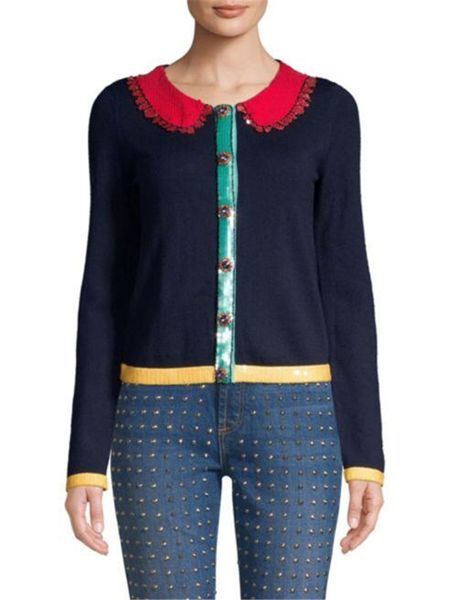 luxury women sequins cardigan sweater 2019 brand same style peter pan collar gem beaded button kniting jumper outerwear, White;black
luxury women sequins cardigan sweater 2019 brand same style peter pan collar gem beaded button kniting jumper outerwear, White;black