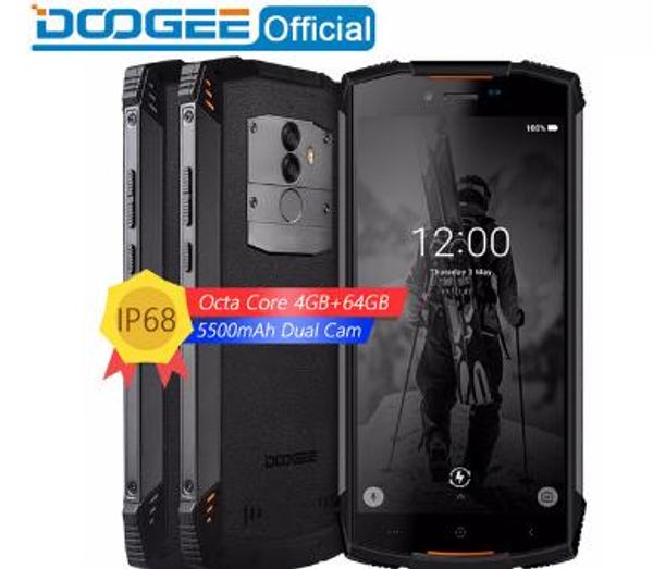 

real ip68 doogee s55 waterproof smartphone 4gb ram 64gb rom 5500mah mtk6750t octa core 5.5inch android 8.0 dual sim 13.0mp 4glte mobile phon