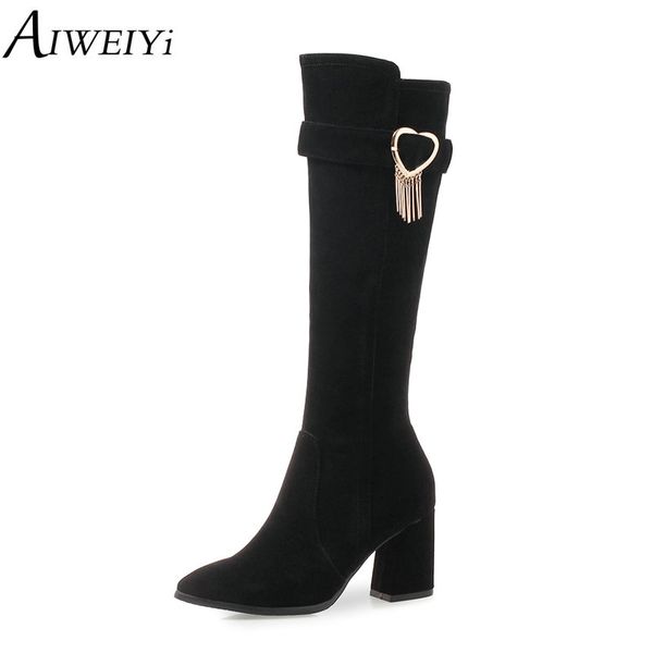 aiweiyi women boots thick high heels long winter boots women shoes knee high pointed toe warm winter botas shoes, Black
aiweiyi women boots thick high heels long winter boots women shoes knee high pointed toe warm winter botas shoes, Black