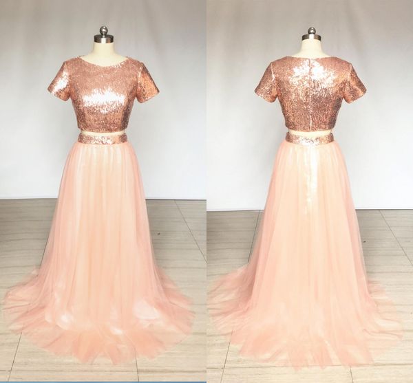 real p rose gold bridesmaid dresses with short sleeves two pieces ruched tulle zipper back prom formal wedding guest party dress, White;pink
real p rose gold bridesmaid dresses with short sleeves two pieces ruched tulle zipper back prom formal wedding guest party dress, White;pink