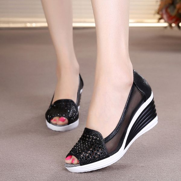 2020 summer women hollow out sandals wedges slip on shoes platform peep toe high heels female breathable mesh shoes ladies y200405, Black 
2020 summer women hollow out sandals wedges slip on shoes platform peep toe high heels female breathable mesh shoes ladies y200405, Black
