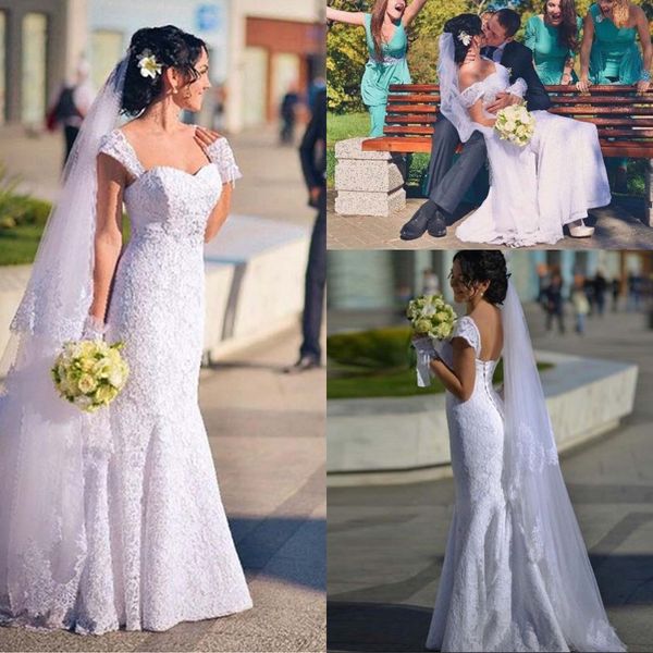 classic mermaid backless lace wedding dresses detachable cap sleeves sweetheart lace up bridal gowns country garden vestido de novia, White
classic mermaid backless lace wedding dresses detachable cap sleeves sweetheart lace up bridal gowns country garden vestido de novia, White