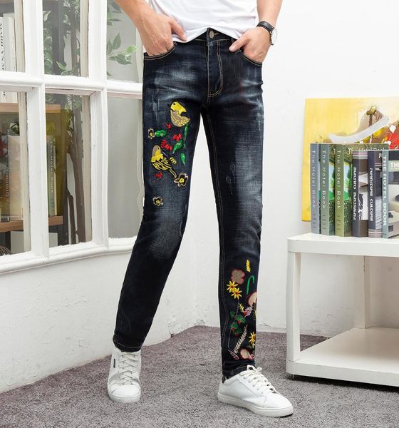 brand jeans men straight ripped distressed 3d bird embroidery homme denim trousers plus size 29-38 black slim fit male jeans, Blue
brand jeans men straight ripped distressed 3d bird embroidery homme denim trousers plus size 29-38 black slim fit male jeans, Blue