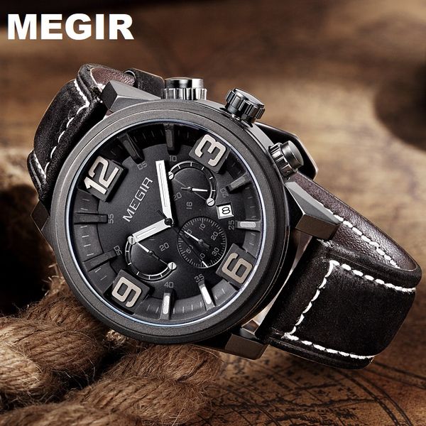megir date chronograph wrist watch mens sport army clock men male classic quartz watches gift box 3010, Slivery;brown
megir date chronograph wrist watch mens sport army clock men male classic quartz watches gift box 3010, Slivery;brown