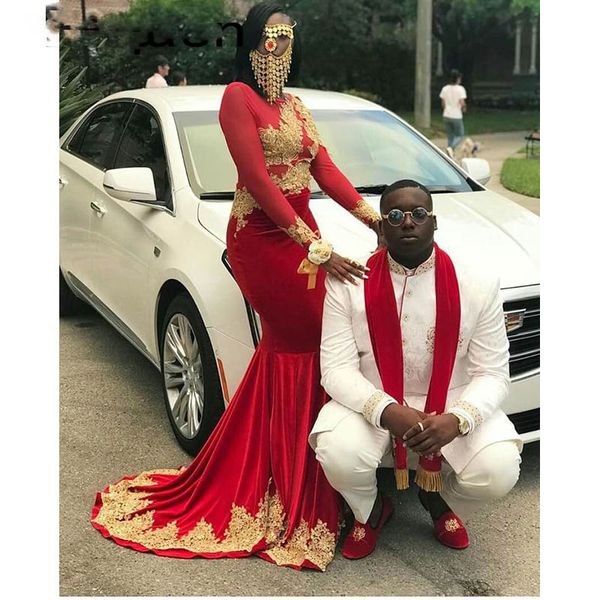 long sleeve gold applique mermaid prom dresses black girls velvet sweep train formal evening dress party gowns sexy
long sleeve gold applique mermaid prom dresses black girls velvet sweep train formal evening dress party gowns sexy