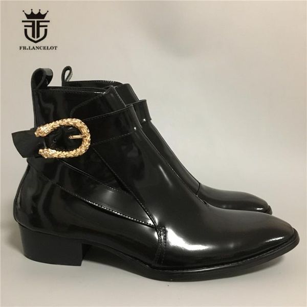 real picture handmade skull rivet buckle strap patent leather men wedge ankle boots pointed toe vintage wyatte boots, Black
real picture handmade skull rivet buckle strap patent leather men wedge ankle boots pointed toe vintage wyatte boots, Black
