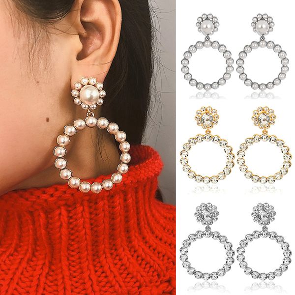 2019 women's exaggerated circle hanging drop earring elegant pearl crystal rhinestone wedding party jewelry trendy hoop earrings, Silver
2019 women's exaggerated circle hanging drop earring elegant pearl crystal rhinestone wedding party jewelry trendy hoop earrings, Silver