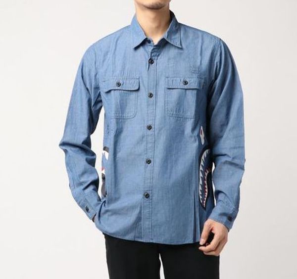 early autumn jean shirts japanese street fashion brand coats double zipper shark denim mans and womens couple embroidery long-sleeved shirt, White;black
early autumn jean shirts japanese street fashion brand coats double zipper shark denim mans and womens couple embroidery long-sleeved shirt, White;black