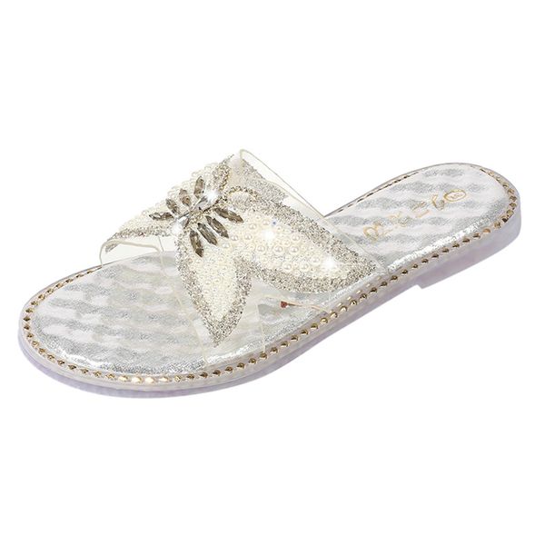 jaycosin slippers shoes woman ladies fashion girl bowknot crystal pearl flat slipper casual shoes breathable summer part sandals, Black