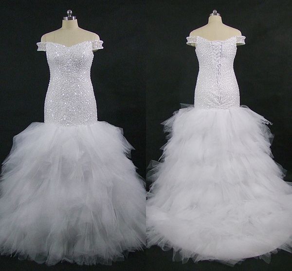 ruffles tulle off shoulder 2020 mermaid wedding dresses crystal beads lace-up bridal gowns vestidos de novia wedding dress plus size long, White
ruffles tulle off shoulder 2020 mermaid wedding dresses crystal beads lace-up bridal gowns vestidos de novia wedding dress plus size long, White