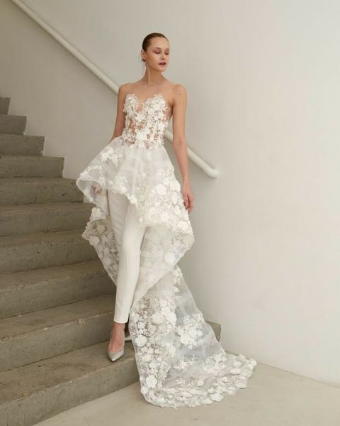 jumpsuits beach wedding dresses with long train jewel neck appliques lace wedding dresses sweep train boho bridal gowns, White
jumpsuits beach wedding dresses with long train jewel neck appliques lace wedding dresses sweep train boho bridal gowns, White