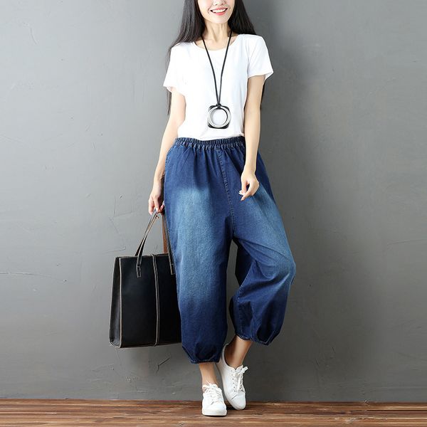 literary patchwork women denim jeans elastic waist plus size loose trousers wide leg casual pants all matched tide korean style, Blue
literary patchwork women denim jeans elastic waist plus size loose trousers wide leg casual pants all matched tide korean style, Blue