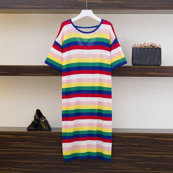 women streetwear colorful rainbow striped knitted dress fashion 2019 summer o-neck cross backless elegant side split loose dress, Black;gray
women streetwear colorful rainbow striped knitted dress fashion 2019 summer o-neck cross backless elegant side split loose dress, Black;gray
