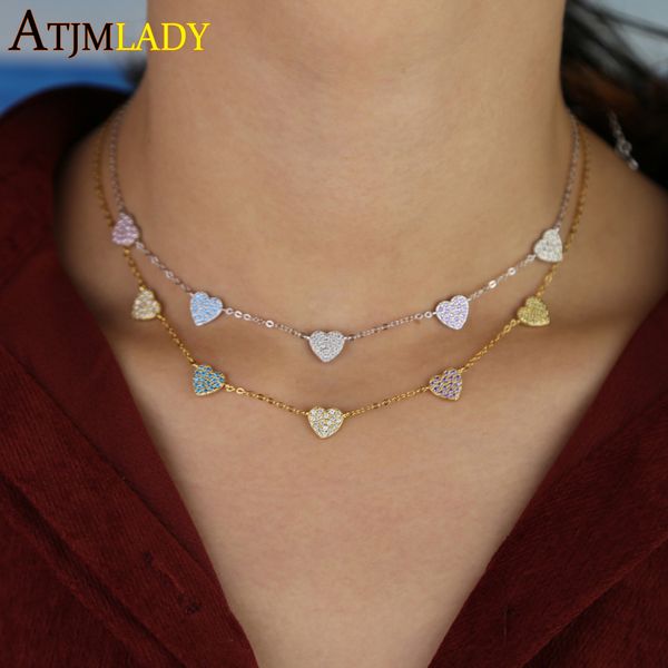 925sterling silver heart necklace colorful cz multi piece heart charm link chain girlfriend valentine's day gift fashion jewelry
925sterling silver heart necklace colorful cz multi piece heart charm link chain girlfriend valentine's day gift fashion jewelry