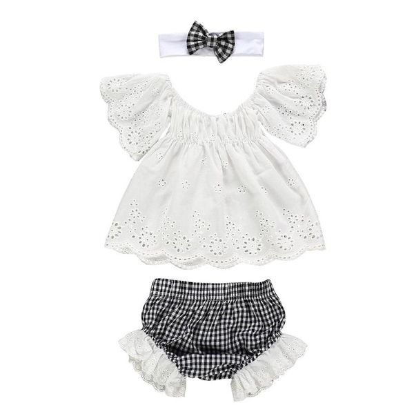 3pcs toddler girls clothes set summer lovely cotton round collar flying short sleeve plaid printing shorts headdress, White
3pcs toddler girls clothes set summer lovely cotton round collar flying short sleeve plaid printing shorts headdress, White