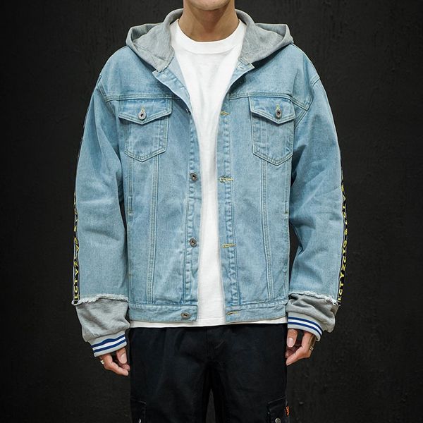 men's vests denim jacket stitching design letter print plus size hooded coat male fashion party loose jackets spring arrival, Black;white
men's vests denim jacket stitching design letter print plus size hooded coat male fashion party loose jackets spring arrival, Black;white