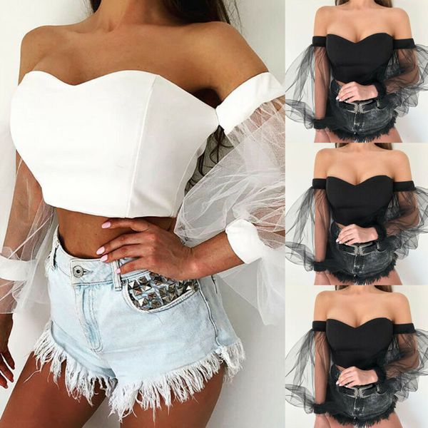 women's blouses & shirts off shoulder blouse cropped shirt fashion ladies tulle puff sleeve mesh long, White
women's blouses & shirts off shoulder blouse cropped shirt fashion ladies tulle puff sleeve mesh long, White