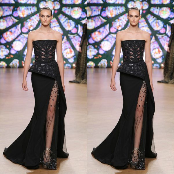 tony ward 2019 side split mermaid prom dresses strapless lace beaded formal evening gowns illusion sweep train party dress, Black
tony ward 2019 side split mermaid prom dresses strapless lace beaded formal evening gowns illusion sweep train party dress, Black