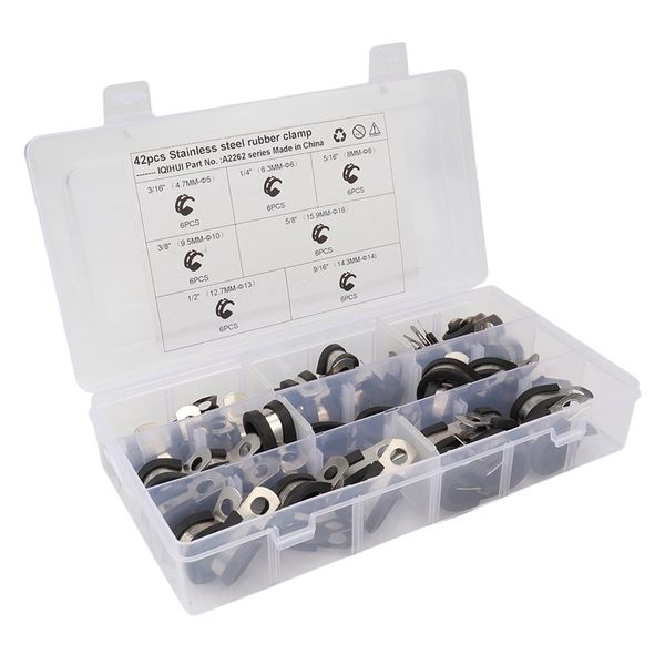 cable clamps assortment kit 42 pcs stainless steel rubber cushion pipe clamps assorted in 7 size 3/16 inch 1/4 inch 5/16 3
cable clamps assortment kit 42 pcs stainless steel rubber cushion pipe clamps assorted in 7 size 3/16 inch 1/4 inch 5/16 3